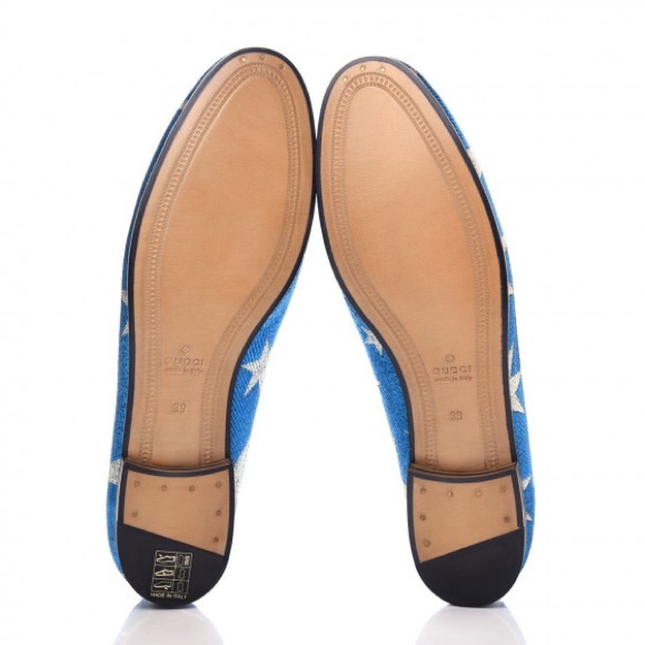 Lurex Calfskin Starry Sky Womens Jordaan Loafers 39 Bluette Silver GUCCI - Picture 2 of 6